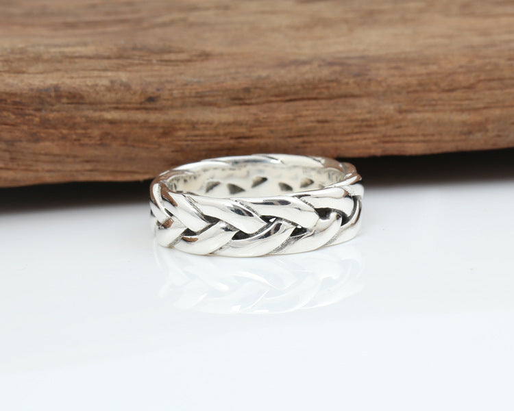 S925 Pure Silver Twisted Men's Ring
