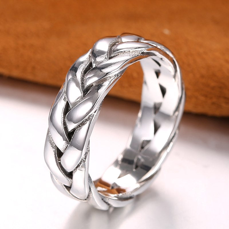 S925 Pure Silver Twisted Men's Ring