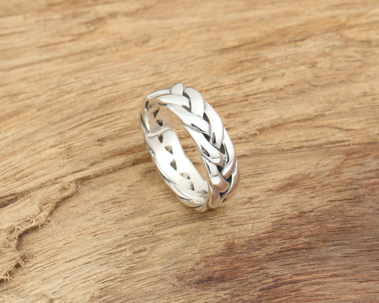 S925 Pure Silver Twisted Men's Ring