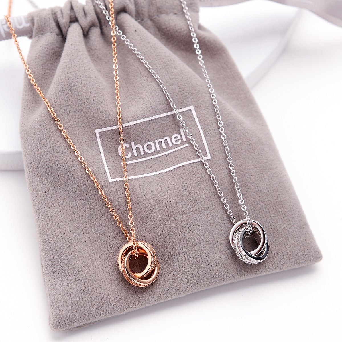 Chomel S925 Dual Ring Silver Necklace