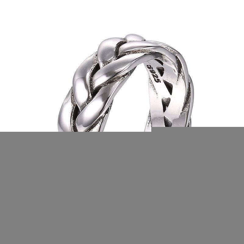 S925 Pure Silver Twisted Men's Ring