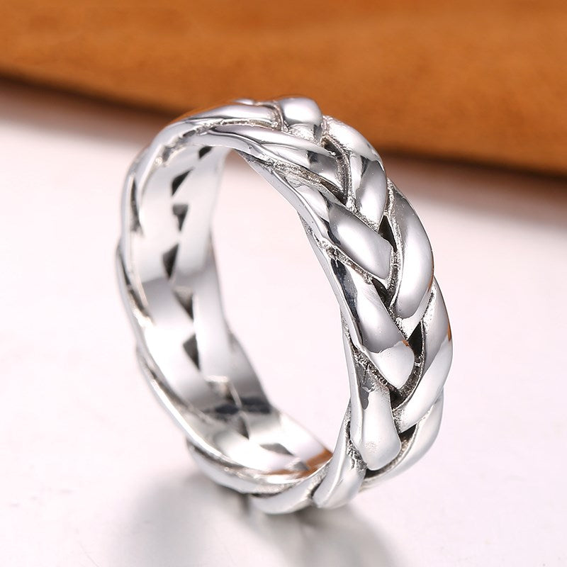 S925 Pure Silver Twisted Men's Ring