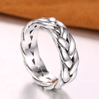 S925 Pure Silver Twisted Men's Ring