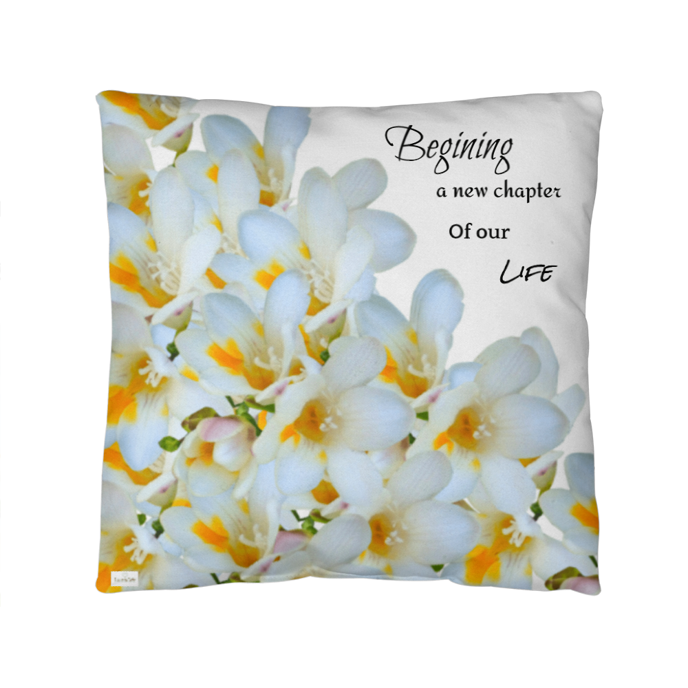 A New Chapter Pillow (White - celebrates marriage, engagement, or starting a life together)