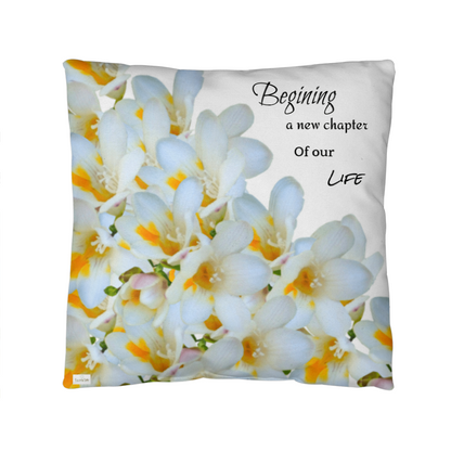 A New Chapter Pillow (White - celebrates marriage, engagement, or starting a life together)