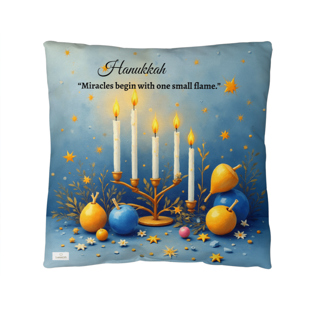 Hanukkah - “Miracles begin with one small flame.” Pillow