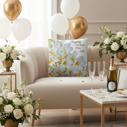 A New Chapter Pillow (White - celebrates marriage, engagement, or starting a life together)