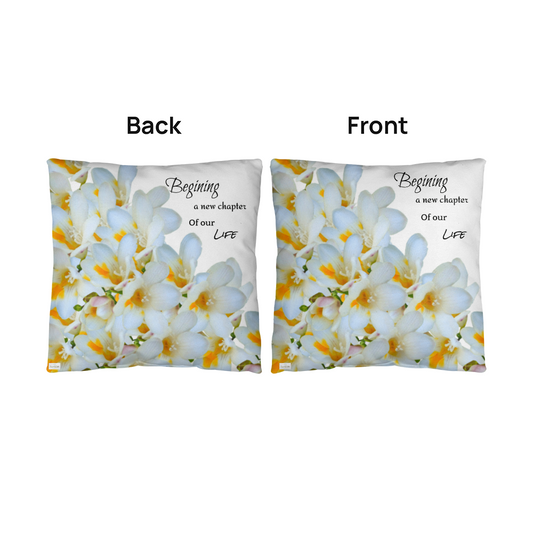 A New Chapter Pillow (White - celebrates marriage, engagement, or starting a life together)
