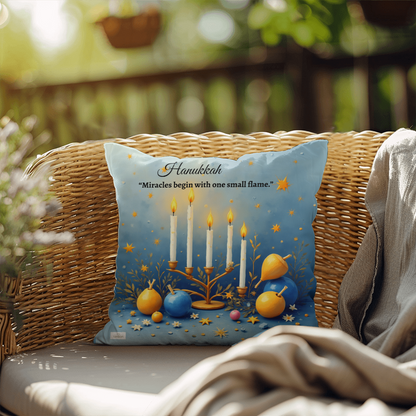 Hanukkah - “Miracles begin with one small flame.” Pillow