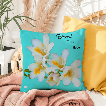 Blessed Faith Hope Pillow (Turquoise)