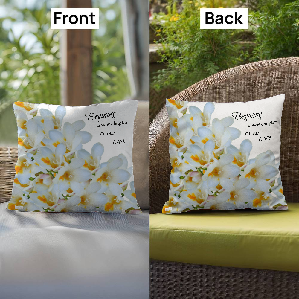 A New Chapter Pillow (White - celebrates marriage, engagement, or starting a life together)