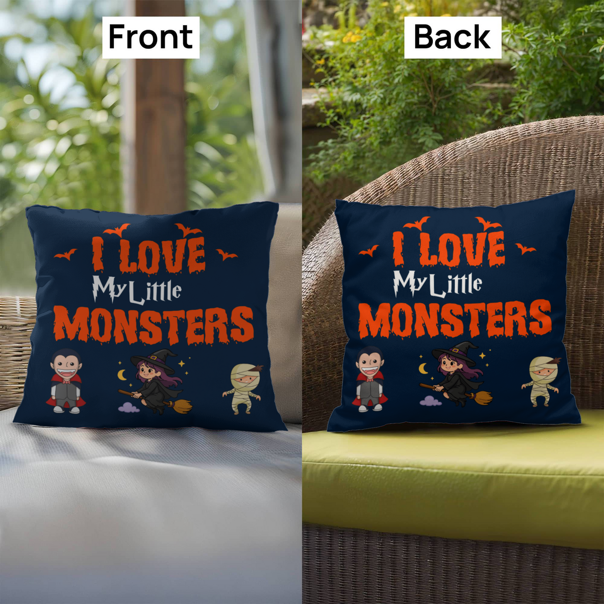 I Love My Little Monsters Halloween Pillow