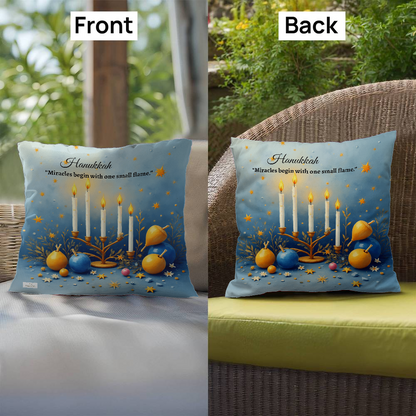 Hanukkah - “Miracles begin with one small flame.” Pillow