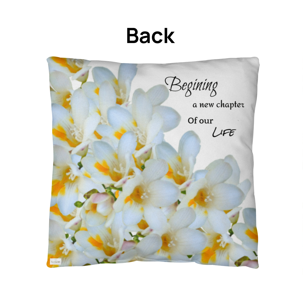 A New Chapter Pillow (White - celebrates marriage, engagement, or starting a life together)