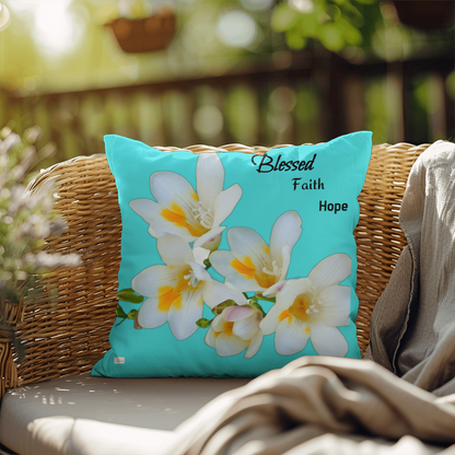 Blessed Faith Hope Pillow (Turquoise)