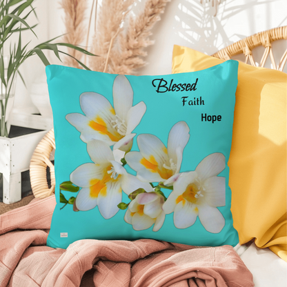 Blessed Faith Hope Pillow (Turquoise)