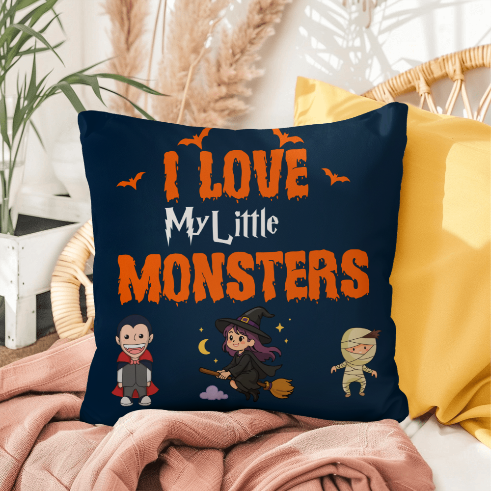 I Love My Little Monsters Halloween Pillow