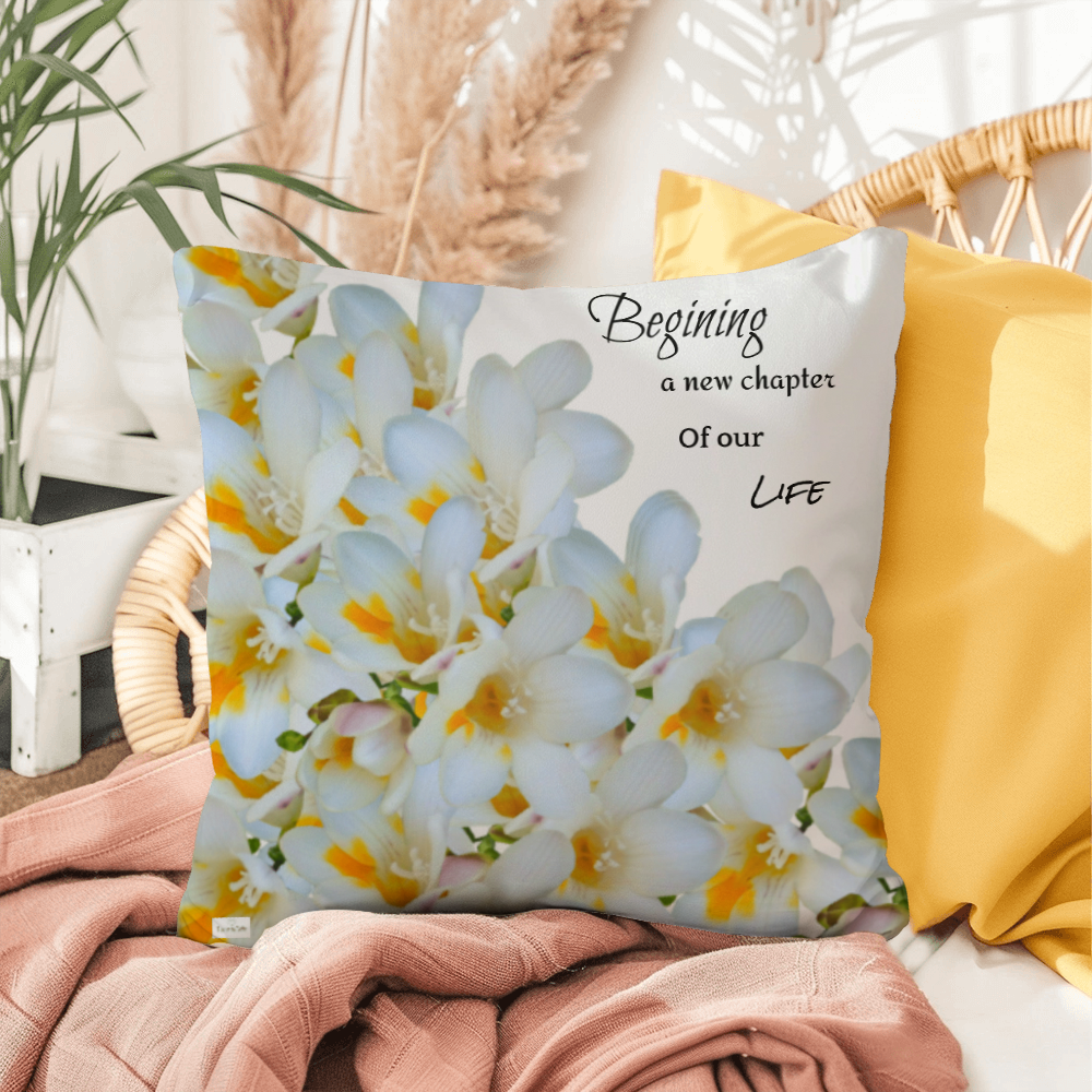 A New Chapter Pillow (White - celebrates marriage, engagement, or starting a life together)