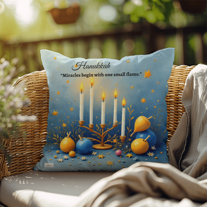 Hanukkah - “Miracles begin with one small flame.” Pillow