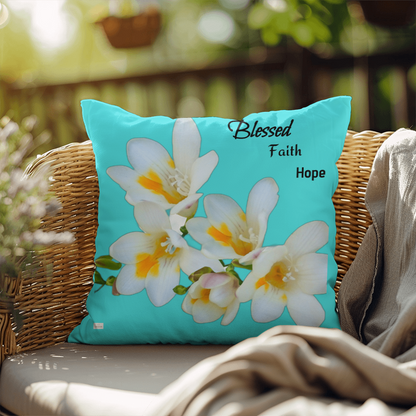Blessed Faith Hope Pillow (Turquoise)