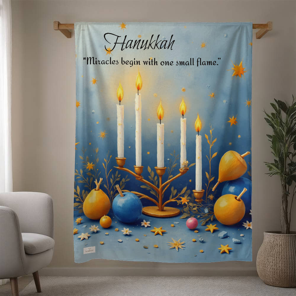 Hanukkah - “Miracles begin with one small flame.” Blanket
