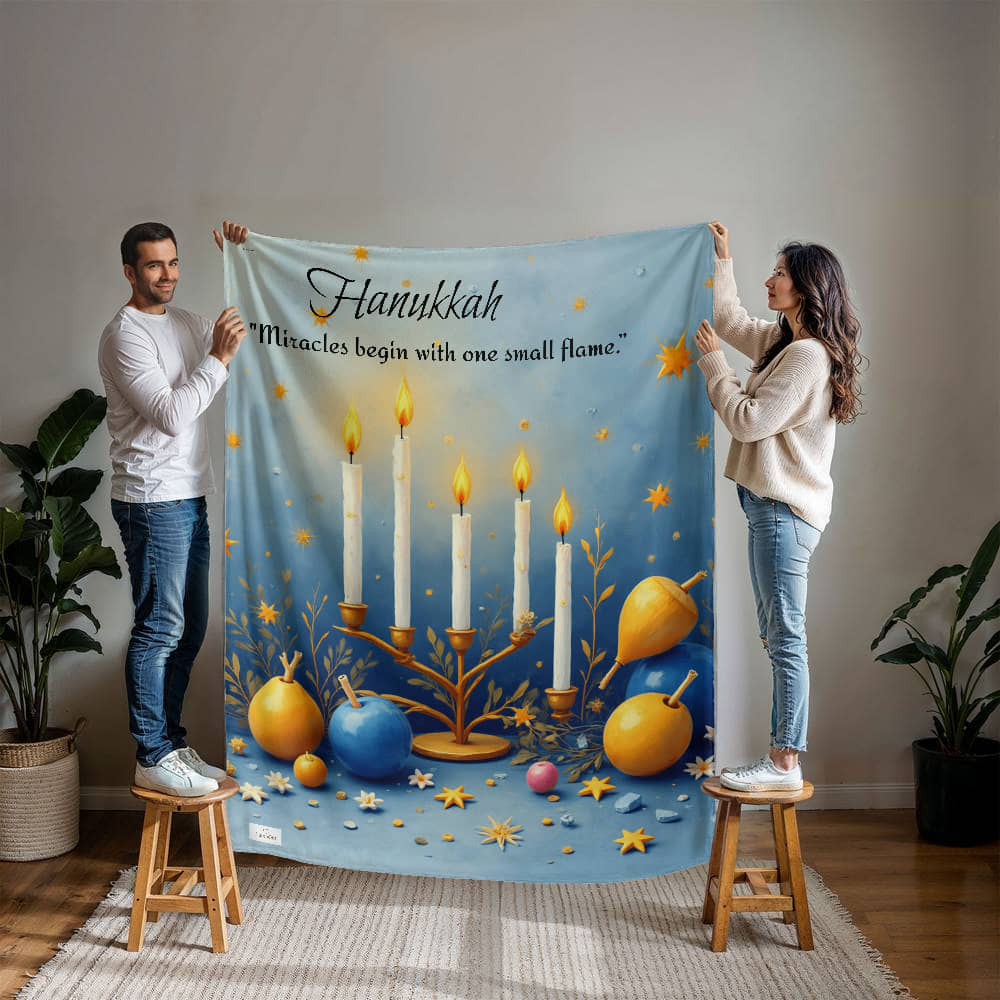 Hanukkah - “Miracles begin with one small flame.” Blanket