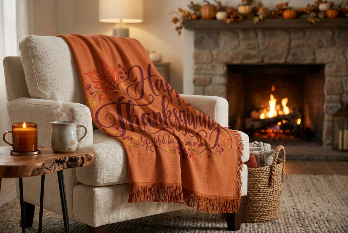 Grateful for the Love We Share — Thanksgiving Throw Blanket
