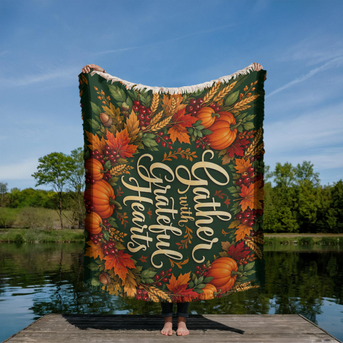 Gather with Grateful Hearts — Thanksgiving Throw Blanket