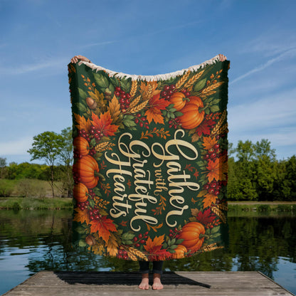 Gather with Grateful Hearts — Thanksgiving Throw Blanket