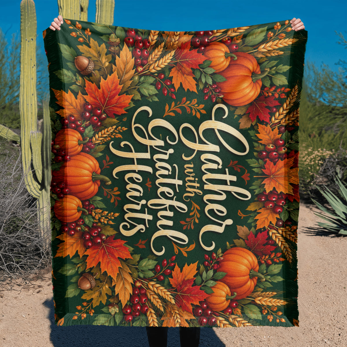 Gather with Grateful Hearts — Thanksgiving Throw Blanket