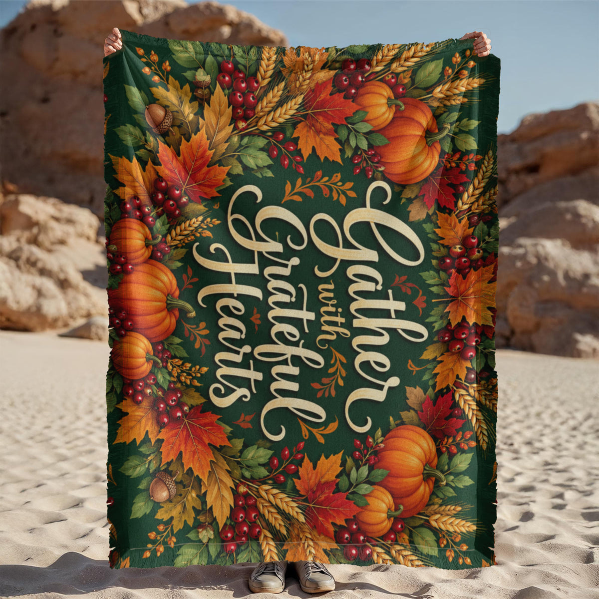 Gather with Grateful Hearts — Thanksgiving Throw Blanket