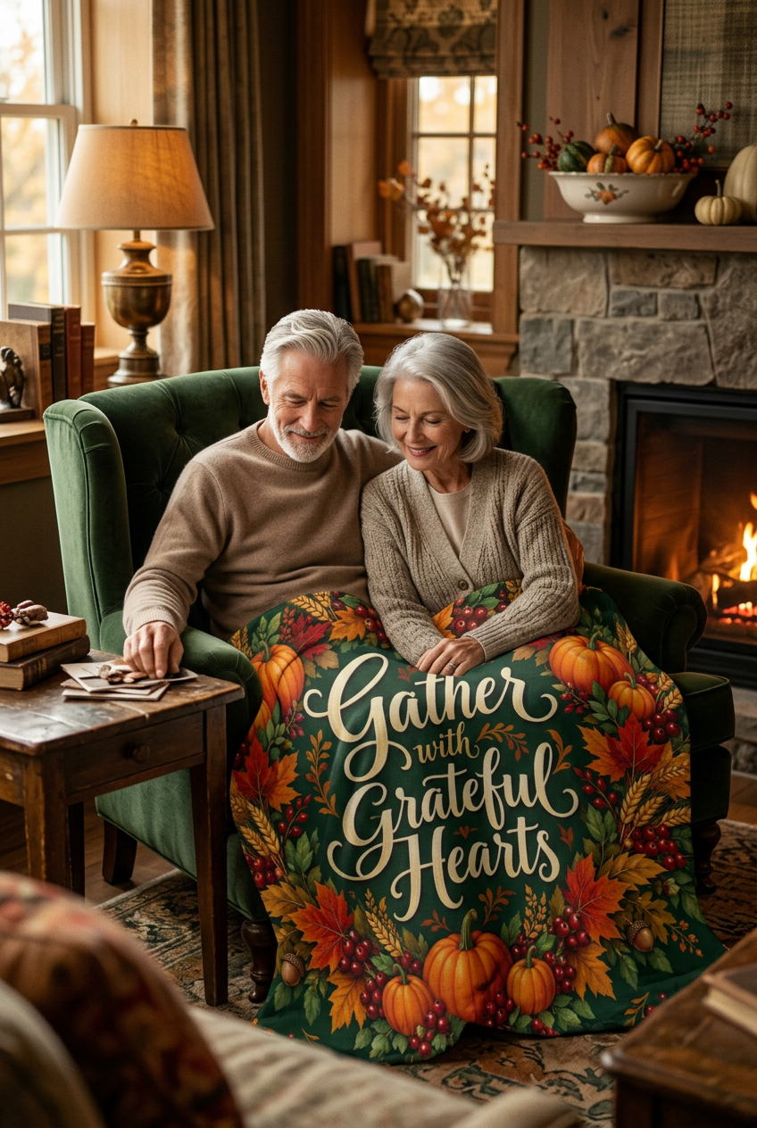 Gather with Grateful Hearts — Thanksgiving Throw Blanket