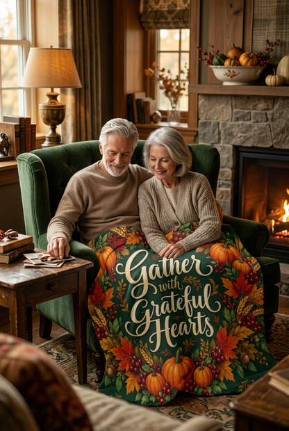 Gather with Grateful Hearts — Thanksgiving Throw Blanket