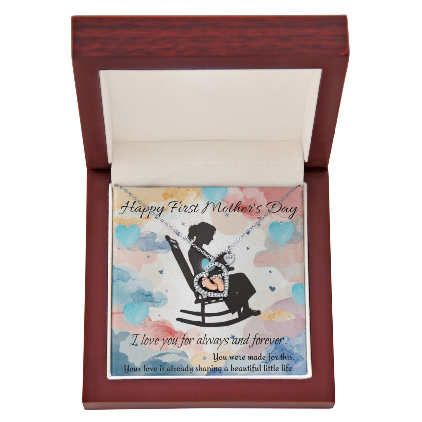 💖 First Mother's Day - Baby Feet Heart Necklace
