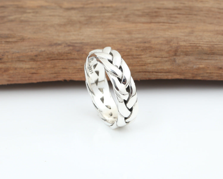 S925 Pure Silver Twisted Men's Ring