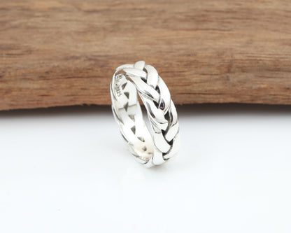 S925 Pure Silver Twisted Men's Ring